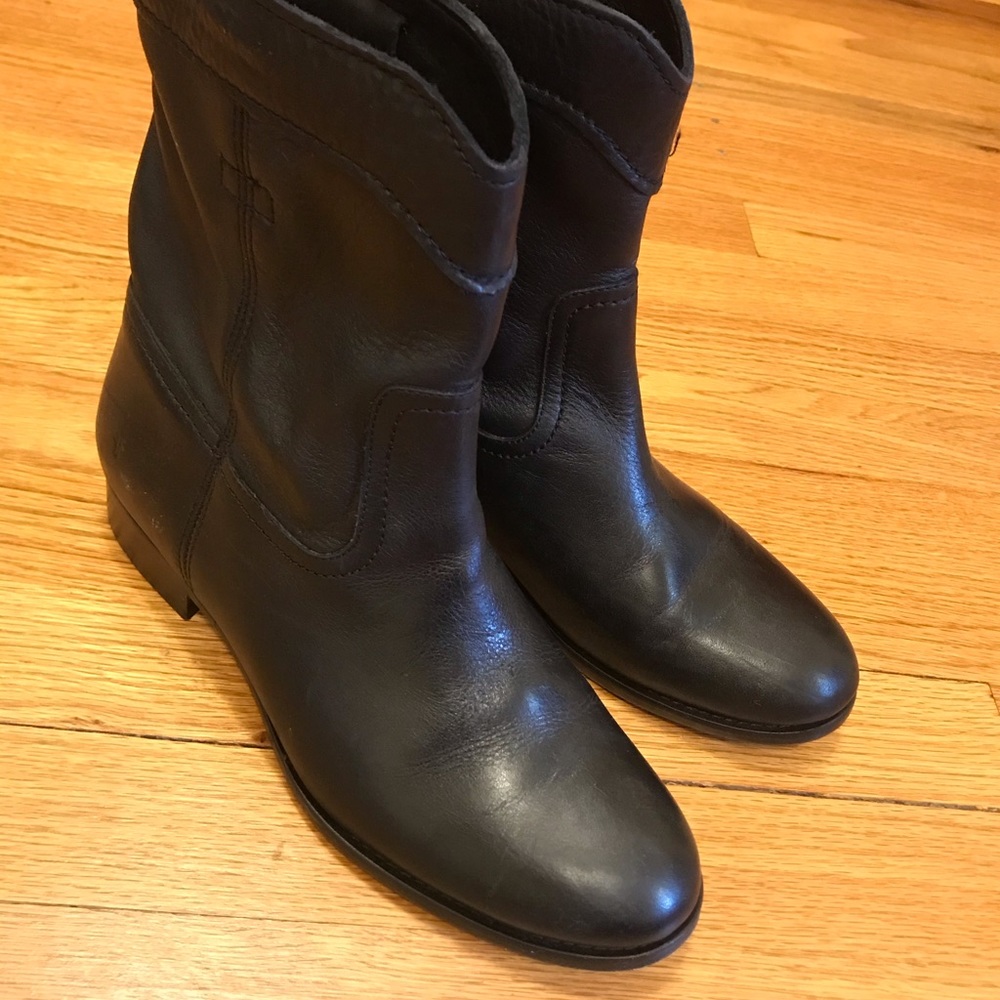 Frye black leather western booties